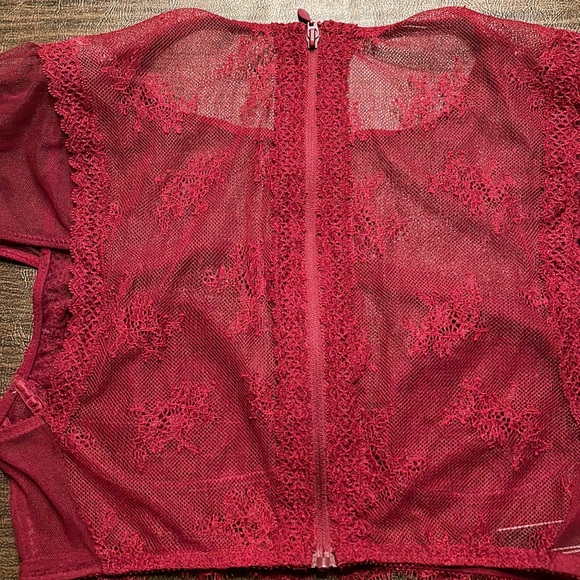 Victoria’s Secret Mesh Lacy Crop Top in Maroon Red - Picture 11 of 16